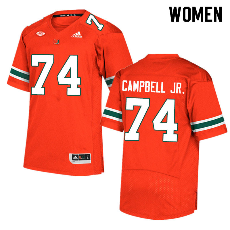 Adidas Miami Hurricanes Women #74 John Campbell Jr. College Football Jerseys Sale-Orange